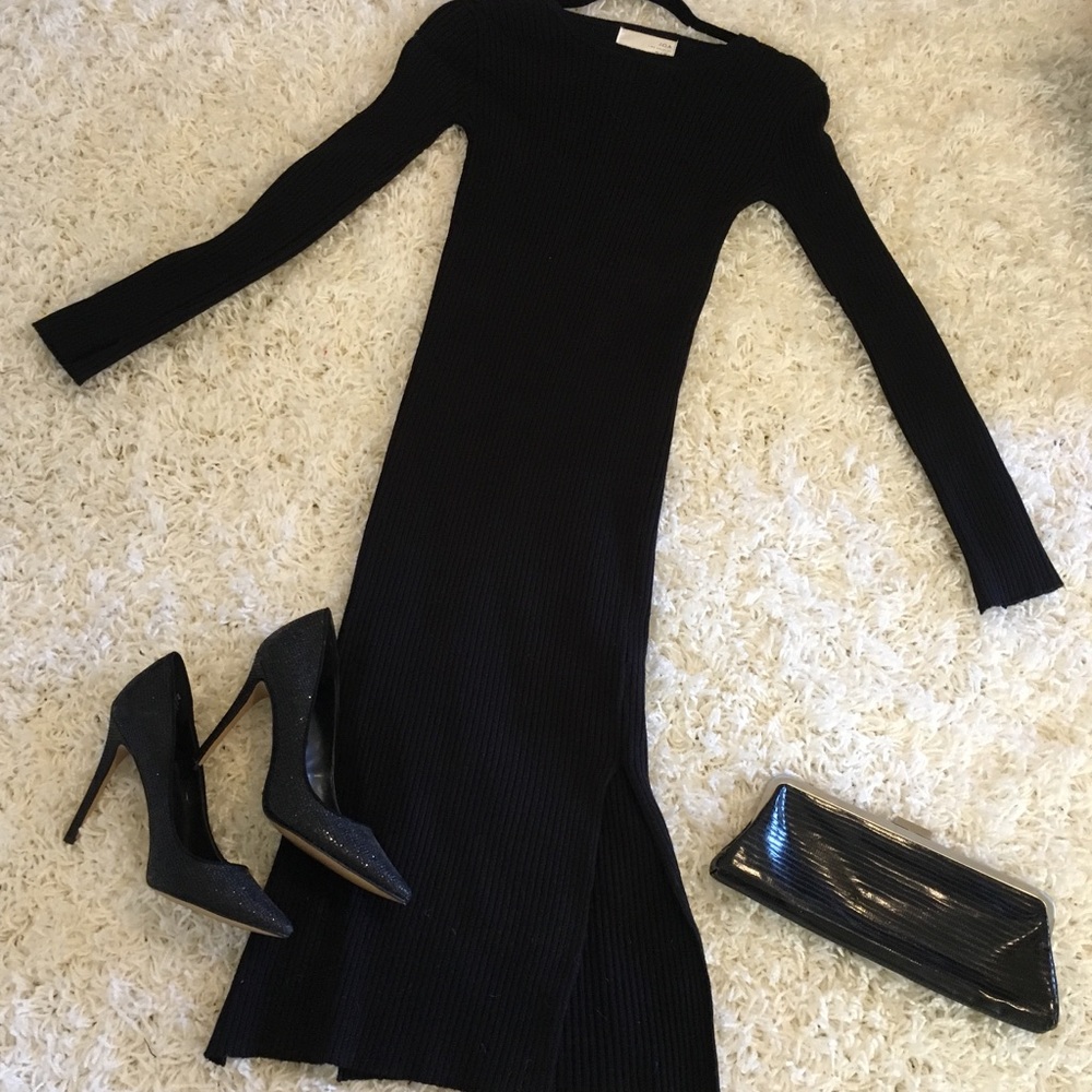 JOA Fitted black ribbed sweater dress size M